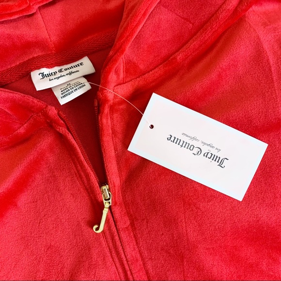 Juicy Couture Red Velvet zip up hoodie Gold cursive lettering logo on back Med - Picture 5 of 6